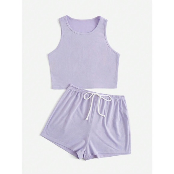 black two piece set: Crop Tank Top & Knot Front Shorts athleisure - Picture 4 of 11